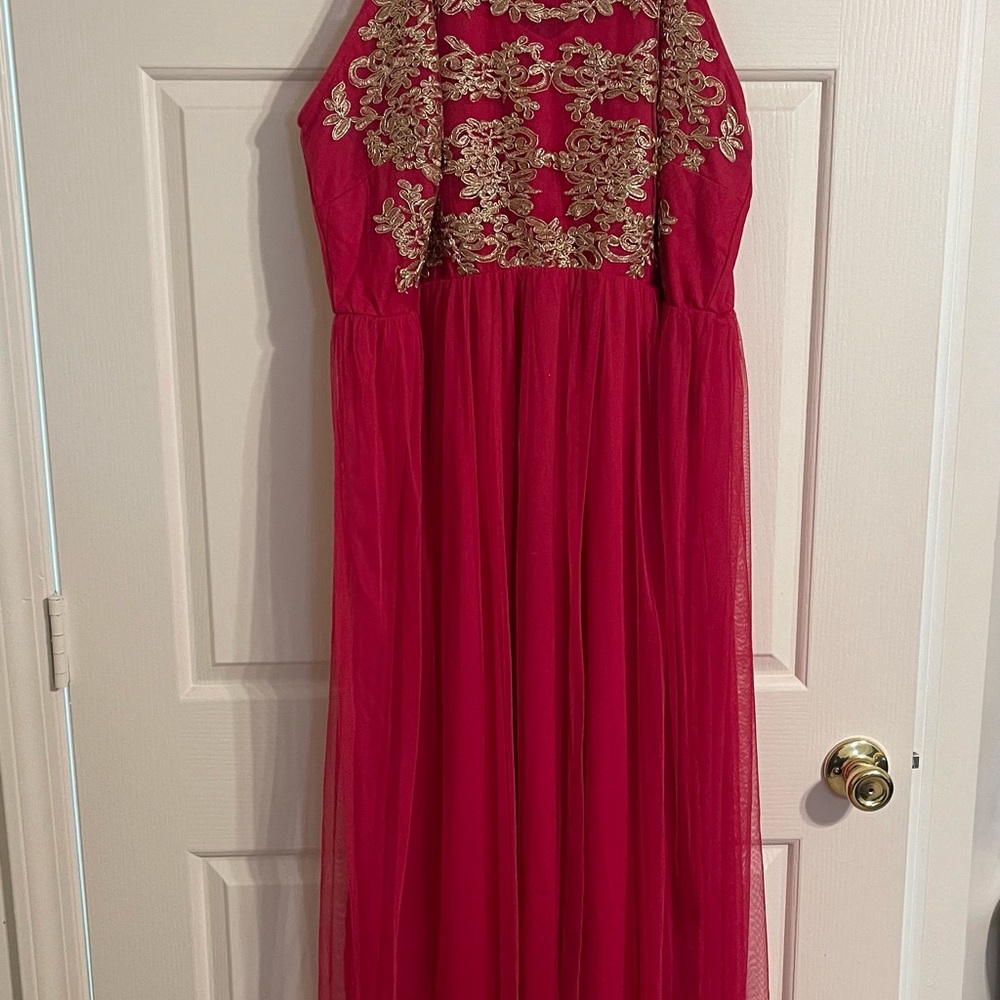 Elegant Fuchsia Pink and Gold Plus Size Dress